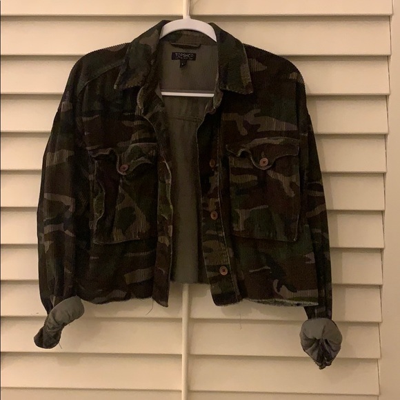 Topshop Camo Corduroy Cropped Jacket 